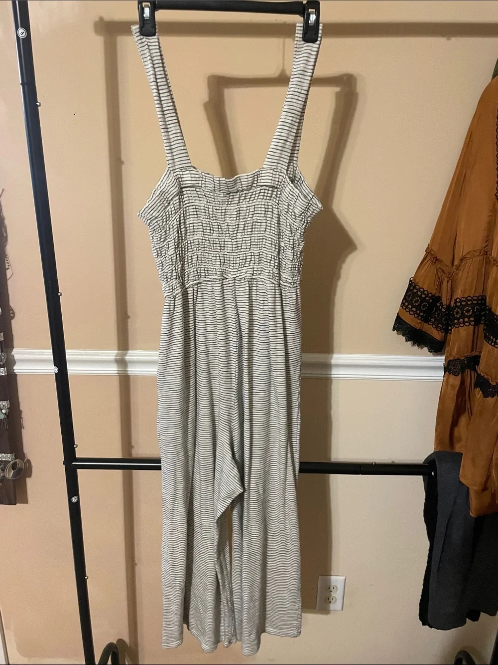 American Eagle Outfitters Striped Jumpsuit in Cream & Black